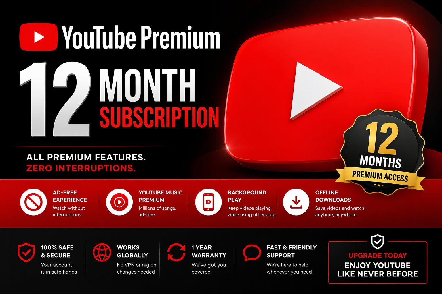 YouTube Premium 12 Month Subscription